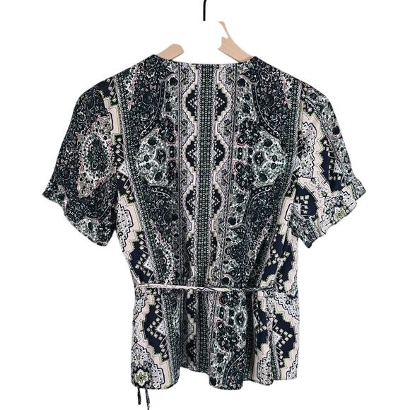 Cupcakes & Cashmere Paisley Wrap Blouse S Boho Ruffle Sleeve Top - Picture 4 of 4